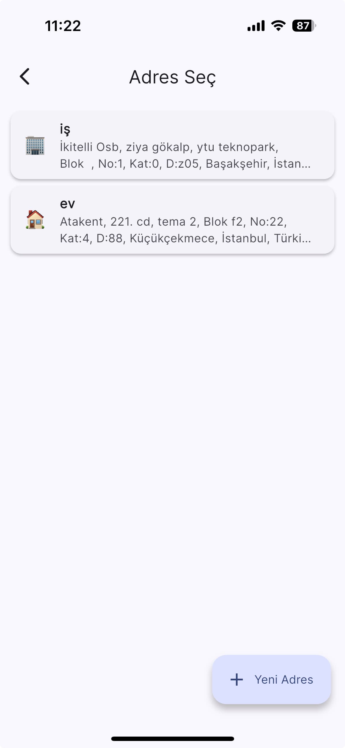 temizim.app adres seçim ekranı